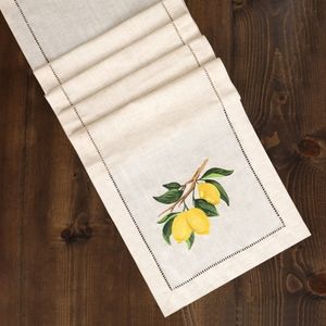 Brio Trends Lemon Embroidered Linen Blend Beige Table Rubber NWT